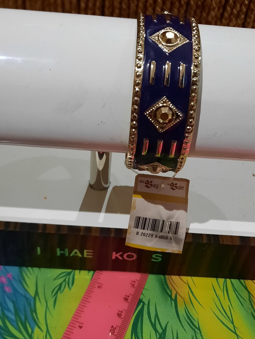 Belle Noel Kim Kardashian Gold & Navy Wide Bangle bracelet Signed
